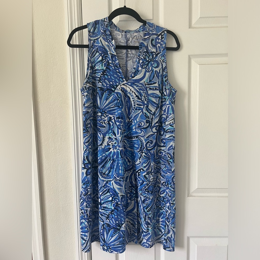 Lilly Pulitzer Emile Dress Cotton Iris Blue Zanzibar Zoo Sz L
